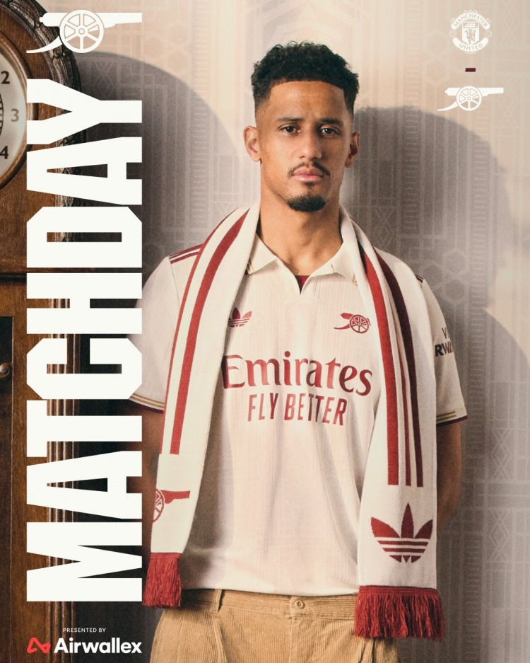 枪魔大战!阿森纳社媒发布客战曼联海报:萨利巴单人出镜